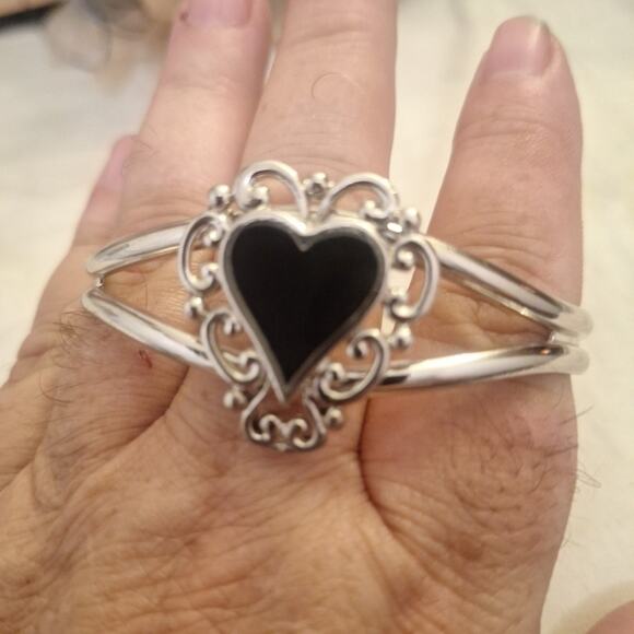 Silver Tone Cuff Bracelet Filigree Heart Steampunk Victorian Heart Jewelry E2 - Picture 1 of 3